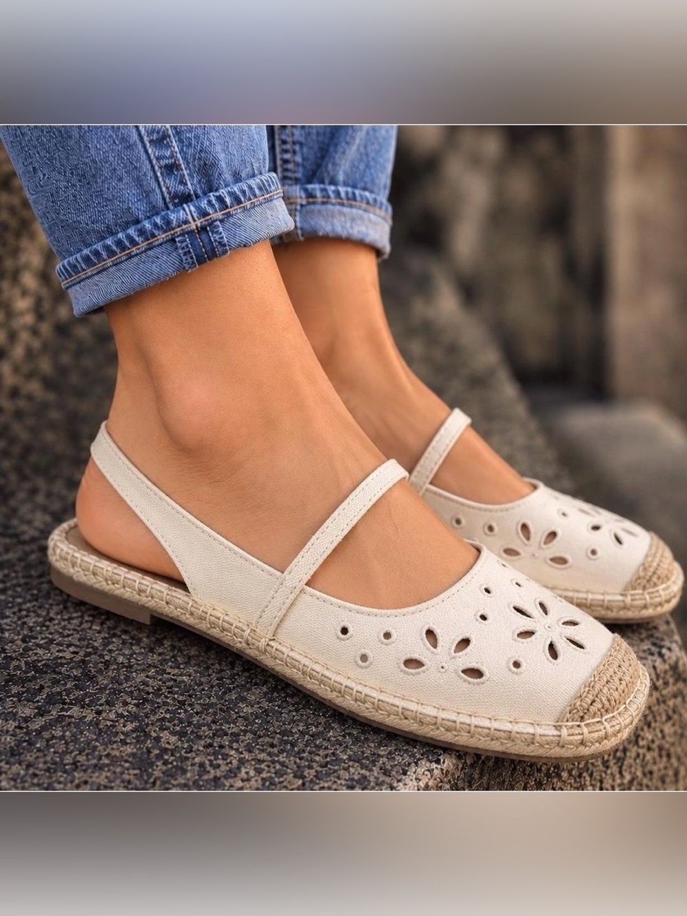 NWT Time & Tru Women's Cream Cutout Espadrille Slingback Flats Shoes 7 1/2